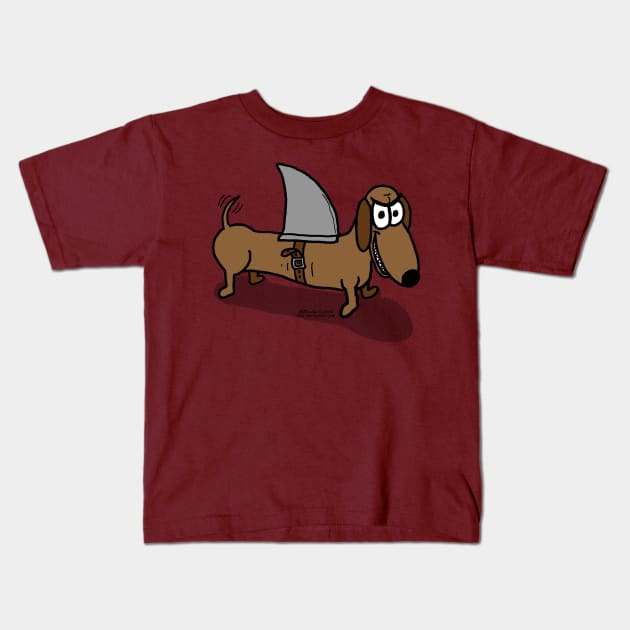 Wiener Dog with a Shark Fin Kids T-Shirt by OutToLunch